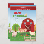 アニマルファーム誕生日招待状納屋周囲の庭誕生日 招待状 (正面/裏面)