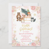 アニマルフォレストピンクウィンターオネダーランド誕生日 招待状 (正面)