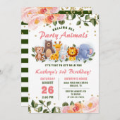 アニマルフレンズピンクフローラ緑誕生日 招待状 (正面/裏面)