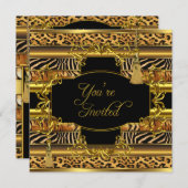 アニマルプリントすべての行事パーティーエレガント金ゴールド 招待状 (正面/裏面)