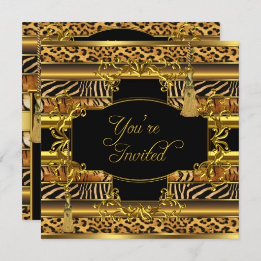 アニマルプリントすべての行事パーティーエレガント金ゴールド 招待状 (正面/裏面)