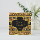 アニマルプリントすべての行事パーティーエレガント金ゴールド 招待状 (スタンド正面)