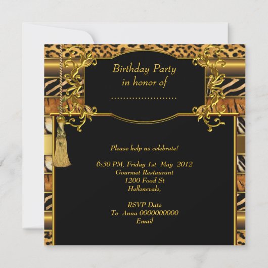 アニマルプリントすべての行事パーティーエレガント金ゴールド 招待状 (裏面)
