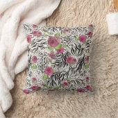 アニマルプリントとバラ クッション (ブランケット)