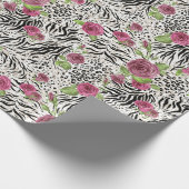 アニマルプリントとバラ ラッピングペーパー (角)