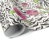 アニマルプリントとバラ ラッピングペーパー (ロールコーナー)
