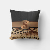 アニマルプリントとレザーモノグラムの クッション (正面)