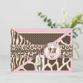 アニマルプリントのキリンおよびチュチュのジャンパーのベビーシャワー 招待状 (スタンド正面)