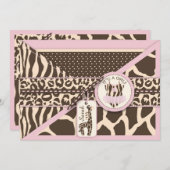 アニマルプリントのキリンおよびチュチュのジャンパーのベビーシャワー 招待状 (正面/裏面)