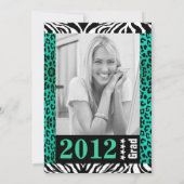 アニマルプリントのティール(緑がかった色)のカスタムな写真の卒業5x7 招待状 (裏面)