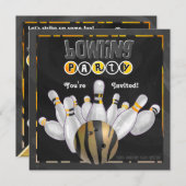 アニマルプリントのボーリングのパーティーの黒および黄色 招待状 (正面/裏面)