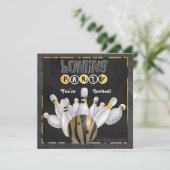 アニマルプリントのボーリングのパーティーの黒および黄色 招待状 (スタンド正面)
