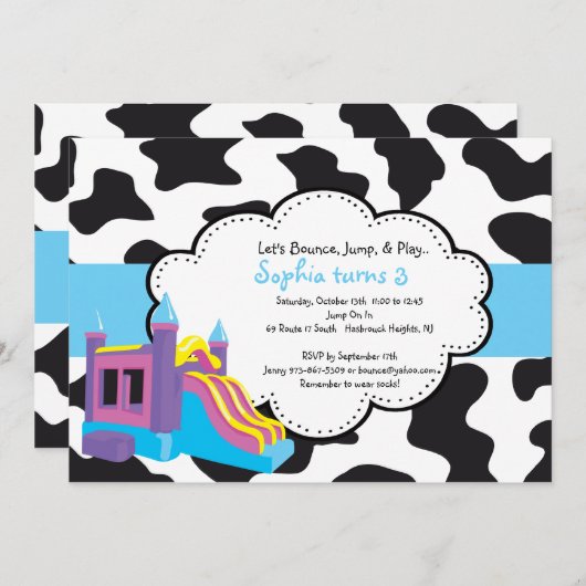 アニマルプリントの跳ね上がりの家のパーティの招待状 招待状 (正面/裏面)