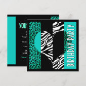 アニマルプリントアクアブルーレオパードブラック&ホワイトゼブラ 招待状 (正面/裏面)