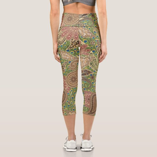 アニマルプリントウォームサンゴ金ゴールドファンタジーペイズリー カプリレギンス (裏面)