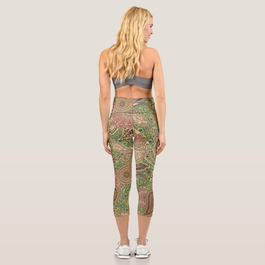 アニマルプリントウォームサンゴ金ゴールドファンタジーペイズリー カプリレギンス (裏面)