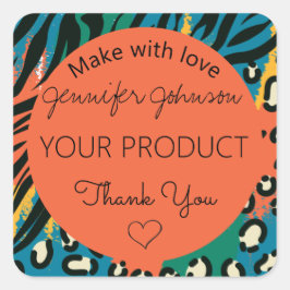 アニマルプリントオレンジカラフルスクエアステッカー スクエアシール