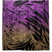 アニマルプリントオンパープル&金ゴールドグリッター シャワーカーテン (正面)