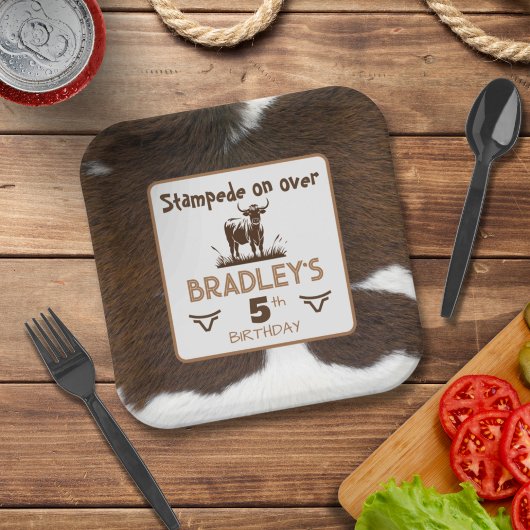アニマルプリントキャトルスタンピードブラウン誕生日 ペーパープレート