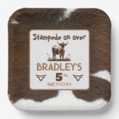 アニマルプリントキャトルスタンピードブラウン誕生日 ペーパープレート (正面)