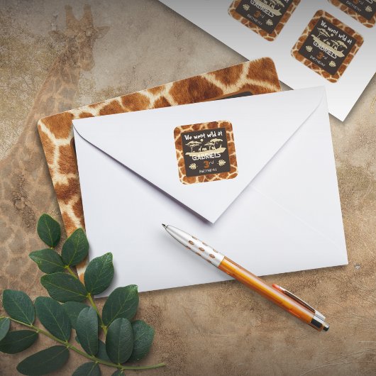 アニマルプリントキリン誕生日シール スクエアシール