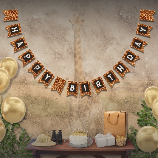 アニマルプリントキリン誕生日バンティンバナー バンティングフラッグ