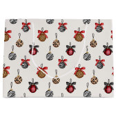 アニマルプリントクリスマスオーナメントパターンデザイン ラージペーパーバッグ (正面)