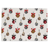 アニマルプリントクリスマスオーナメントパターンデザイン ラージペーパーバッグ (裏面)