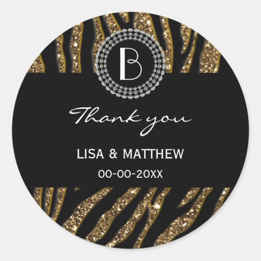 アニマルプリントグリッターゼブラパターン及びモノグラム ラウンドシール (正面)