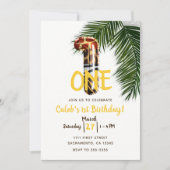 アニマルプリントサファリジャングルワン1歳の誕生日パーティー 招待状 (正面)