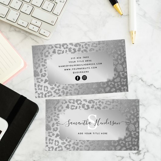 アニマルプリントシルバーグラムグリッターソーシャルメディア 名刺