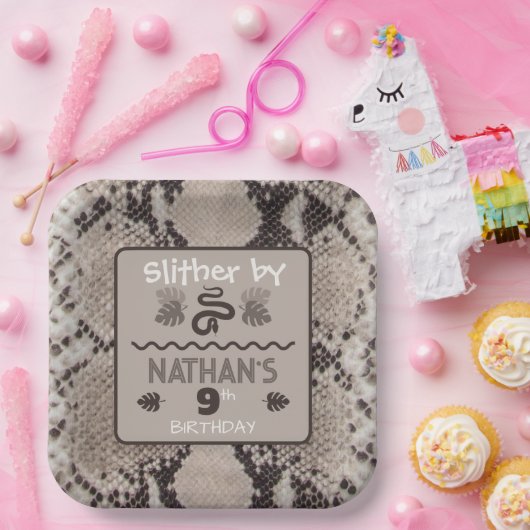 アニマルプリントスネークトープ誕生日 ペーパープレート (パーティー)