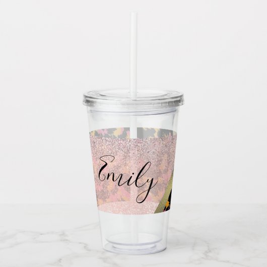 アニマルプリントスパークルモノグラムのの名前 アクリルタンブラー (正面)