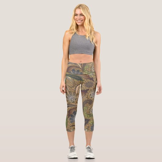 アニマルプリントセージと金ゴールドファンタジーペイズリー カプリレギンス (正面)