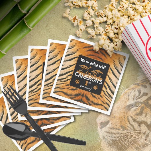 アニマルプリントタイガー誕生日紙ナプキン スタンダードランチョンナプキン