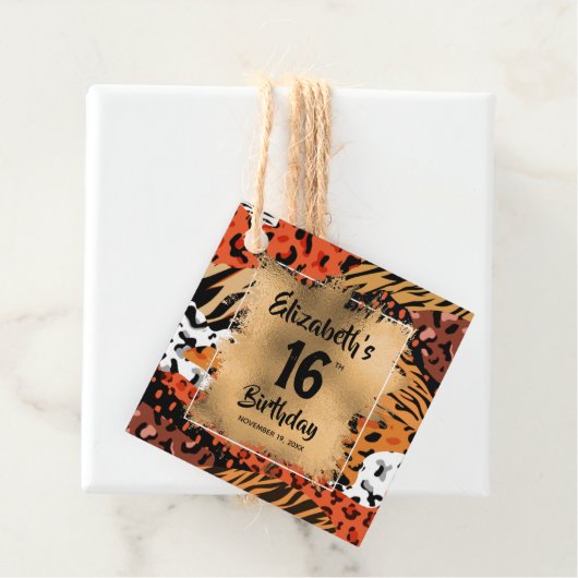 アニマルプリントパターン16誕生日 パーソナライズされた フェイバータグ (インサイチュ)