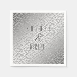 アニマルプリントパーソナライズされたシルバーグリッターグラム スタンダードカクテルナプキン