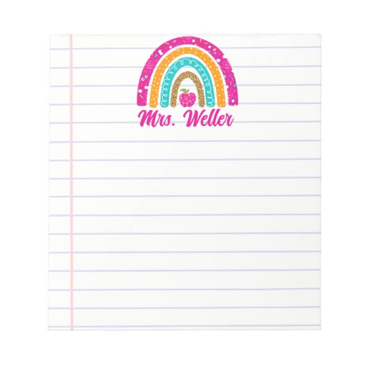 アニマルプリントパーソナライズされたボホレインボー先生 ノートパッド (正面)