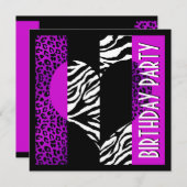 アニマルプリントパープルレオパードブラックアンドホワイトゼブラ 招待状 (正面/裏面)