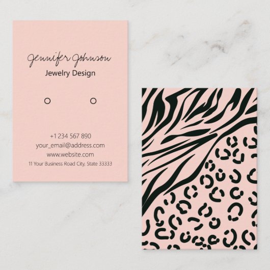 アニマルプリントピンクイヤリングホルダー表示カード 名刺 (正面/裏面)