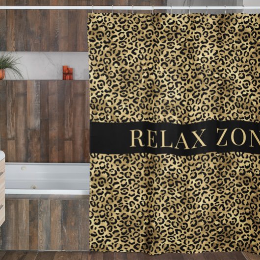 アニマルプリントフェイク金ゴールドブラック シャワーカーテン