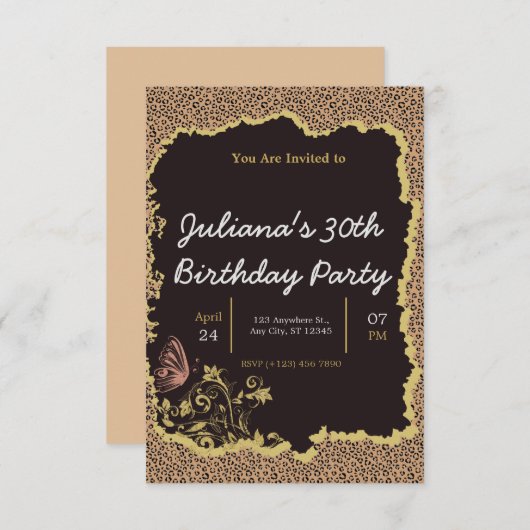 アニマルプリントフローラ誕生日の招待 招待状 (正面/裏面)