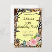 アニマルプリントフローラ誕生日の招待 招待状 (正面/裏面)