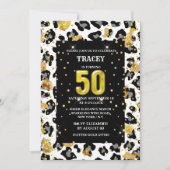 アニマルプリントブラック金ゴールドグリッターファーパターン 招待状 (正面)