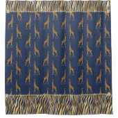 アニマルプリントブルーエレガント金ゴールドラインストーンシック シャワーカーテン (正面)