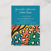 アニマルプリントブルーカラフルジュエリー気にカード 名刺 (正面)