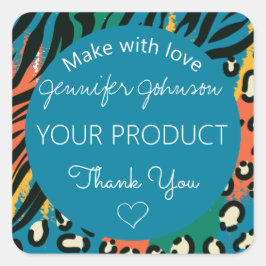 アニマルプリントブルーカラフルスクエアステッカー スクエアシール