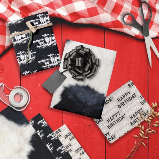 アニマルプリントホーリーカウラッピング紙フラットシート3 ラッピングペーパーシート