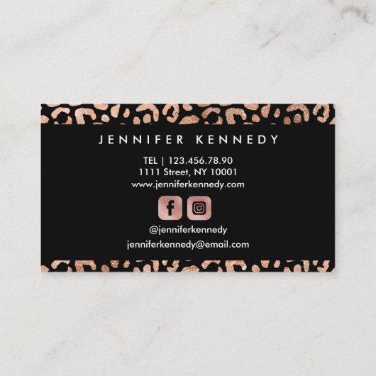 アニマルプリントレオパードバラゴールドフォイル美しいサロン 名刺 (裏面)