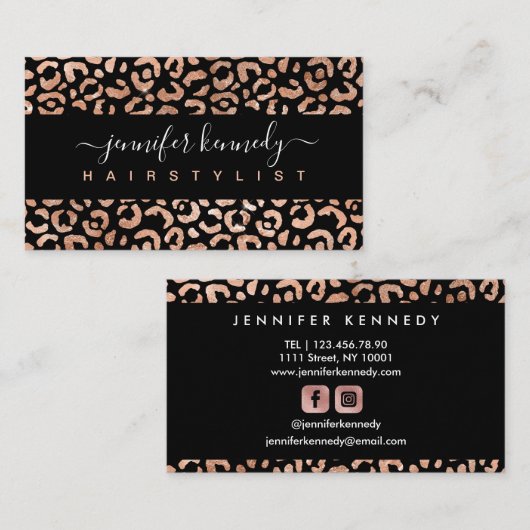アニマルプリントレオパードバラゴールドフォイル美しいサロン 名刺 (正面/裏面)